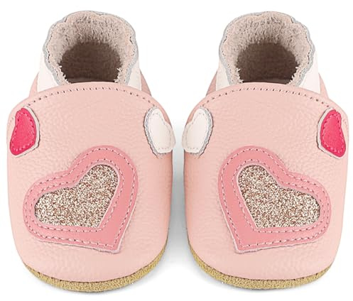 LACOFIA Chaussons en Cuir Souple Bébé Filles Chaussures Bébé Premiers Pas avec Semelle Souple Antidérapante Rose 12-18 Mois