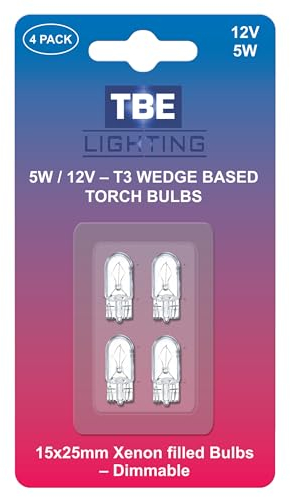 TBE LIGHTING Replacement Car Side Light Bulbs/Indicator Repeater Bulb/Licence Plate Lights/Dashboard Lights - Part 501 W5W - Dimmable 5w Xenon Capless T5 Wedge Base 12 Volt - Pack of 4 Bulbs