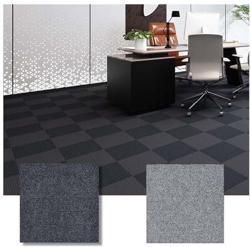 12 PCS Teppichfliesen Gestreiftes Selbstklebend, 30x30cm Washable Bodenbelag, Rutschhemmendem Latex Rücken, für Büro Schlafzimmer Wohnzimmer Badezimmer (Dunkelgrau+Hellgrau)