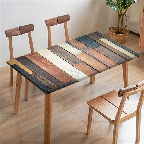 Morbuy 3D Holzbrett Drucken Rechteckige Elastische Tischdecke, wasserdichte Gartentischdecken Quadratisch Angepasste Tischdecke Abwischbar Tischdecken Tischtuch (80x80cm,Vintage-Stil)