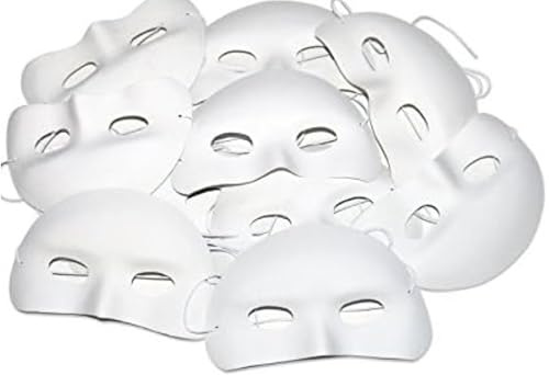 White Half Masks to Decorate, 12 Plain Face Masks for Kids Arts and Crafts | Blank Paintable Pack, Make Your Own Masquerade Costume, Childrens DIY Classroom Drama Party