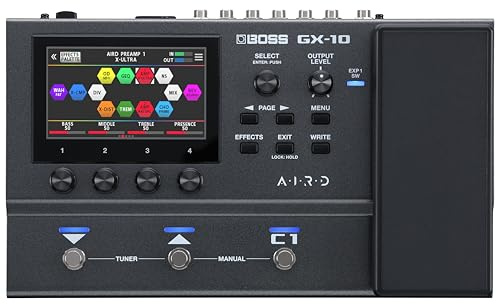 BOSS GX-10 Compact Guitar and Bass Effects Processor, GX-100 Sound Motor, Colour Touch Display, 32 Amp Types and 170 BOSS Multimode Effects, Footswitch and Pedal