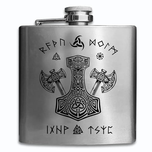 Petaca de Acero Inoxidable con Grabado Vikingo: Elige entre 6 diseños. Grabado láser personalizado en la parte trasera. Disponible en color plata, 175 ml. Un regalo único y personalizado