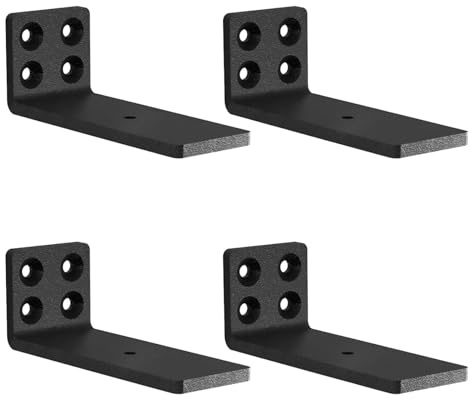 MLOQI 4 Pack Scaffold Board Shelf Brackets Heavy Duty, Black Floating Shelf Bracket, 5mm Thick Wall Brackets for Shelves up to 50 KG (12.7cm)