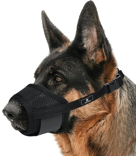 AMATHINGS Maulkorb Hund Größe: M, Schwarz, Nylon, Verstellbar, Atmungsaktiv, Beißschutz, Kauen & Bellen verhindert, Trinken möglich