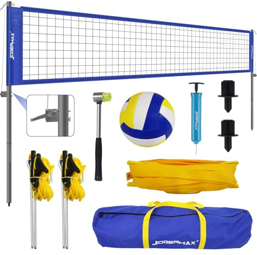 JOGENMAX Professionelles Outdoor-Volleyballnetz mit Stahl-Anti-Beschlag-System, verstellbare Höhe, Scoring-Stangen, tragbares Volleyballnetz-Set für Hinterhof, Gras und Strand, Regulierungsnetz-System