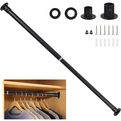 Wardlock 48cm-80cm Black Extendable Stainless Steel Wardrobe Rail, Adjustable Clothes Rail Pole With End Sockets.