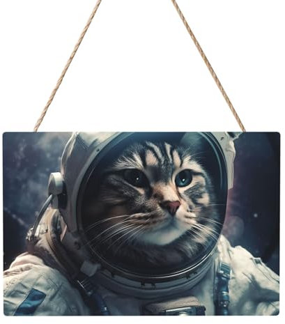 Holzkreise zum Basteln, 20,3 x 30,5 cm, Holzscheiben, Astronaut, Katze im Weltraum, Holz-Türhänger, hängend, rechteckige Holzscheiben mit Bindfaden, Holzornament für Schild, Türhänger, Zuhause, Urlaub