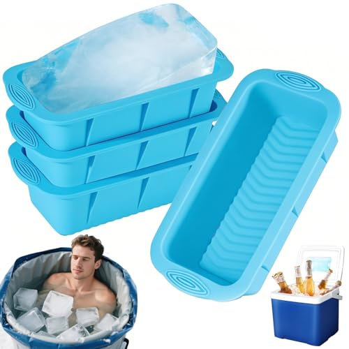4 Bandejas Gigantes para Cubitos de Hielo Extra Grandes Moldes de Silicona Reutilizables Antiderrames, para Congelador Ideal para Baños de Hielo, Coctelería, Conservación de Alimentos y Uso Comercial