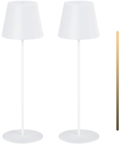 MALUX 2 pezzo Lampada da tavolo a LED senza fili con touch, ricaricabile per interni ed esterni, 3 temperature di colore senza livelli continui, funzione timer, lampada a batteria per esterni