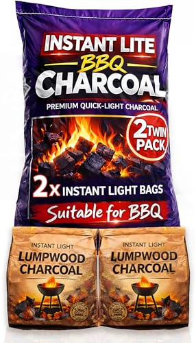 2 x 1.25kg Bags (2.5kg) Premium Instant Light BBQ Charcoal, Bags of Instant Barbecue Lumpwood Charcoal (1x Twin Pack)
