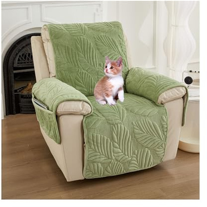Sesselschoner Sesselauflage, Sesselschoner for Relaxsessel, Sesselschoner for Fernsehsessel mit Armlehne Anti-Rutsch, Waschbar Relaxsessel Bezüg Sesselüberzug for Kindern und Haustieren(Grün)