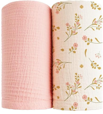 MiuK!ns Coperte per bambini coperta in mussola per neonato, 100% cotone per neonato, super morbida e leggera per bambino, bambina, ragazzo - 120X120cm (Fiori rosa)