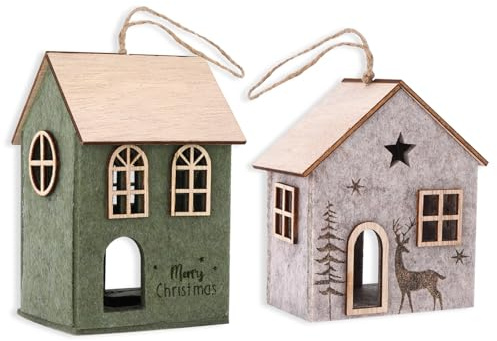 Heyaner 2 x Weihnachtsbaum Dekoration, Stoff Haus Weihnachtsbaum Anhänger, Dekorative Baum Dekoration Weihnachten, Überraschung Geschenktaschen, Weihnachtsdekoration für Zuhause
