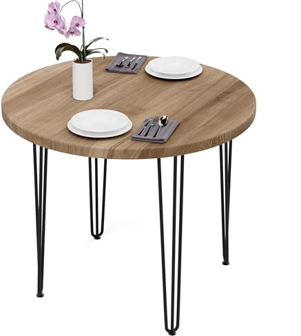 LAMO Manufaktur Esstisch rund 90 cm | Wohnzimmertisch Holz, Runder Tisch | Holztisch für Küche, Esszimmer| Stärke: 40mm, Farbe: Nussbaum, Beine: Schwarz
