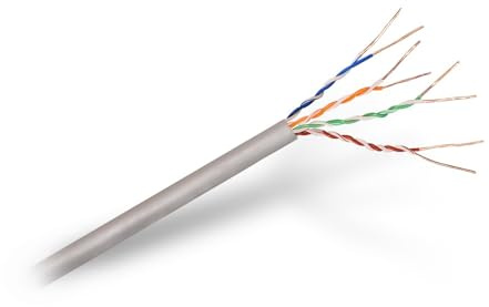 VoltShine Cable de red RJ45 Cat. 5e UTP rígido AWG24 gris 100m, ideal para conexiones Ethernet en oficinas y redes domésticas.