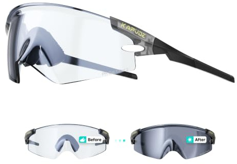 KAPVOE K410 Occhiali da Ciclismo Fotocromatici Unisex, Montatura TR90, Lenti UV400, Astine Regolabili, Include Borsa per Bicicletta, Occhiali Sportivi per MTB e Attività Outdoor