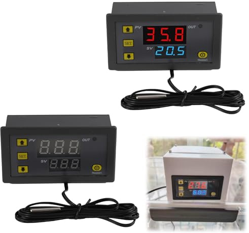 2 Stück W3230 Digitaler Temperaturregler, 110V-220V, LED Anzeige Thermostat mit wasserdichtem Sensorsonde, Digitaler Thermostat Temperaturschalter, Heiz und Kühlmodus für Kühlschränke