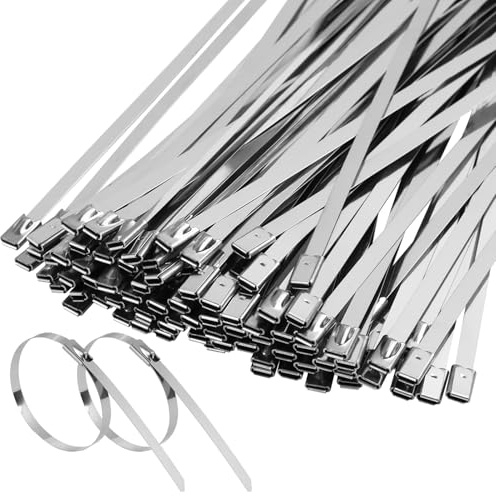 100PCS Chain Link Fence Ties, Metal Cable Ties, 304 Stainless Steel Zip Ties 4.6×200mm, for Fixed Fences, Wire Fence Rolls, Exhaust Pipes, Outdoor, Workshop, Replace Metal Wires