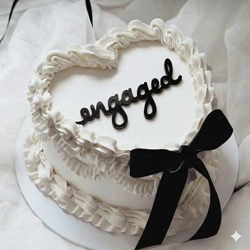 Engaged Black Gloss Acrylic Cake Topper – 2-Piece Wedding Cake Decoration with Optional Clear Stick – Perfect for Lambeth Cakes, Engagements & Anniversaries