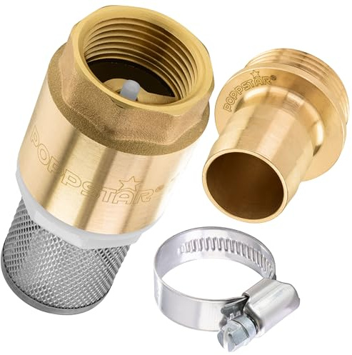 Poppstar Saugfilter Set, Fußventil mit Rückschlagventil 1 aus Messing, Saugkorb aus Edelstahl, Tülle und Schlauchschelle