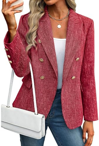 Blazer Femme Cintrée Veste Tailleur Femme Ajustée Ceremonie Tendance Jacket Printemps Court Mariage Blouson Décontractée Mi Saison Couleur Unie 1#Rouge M