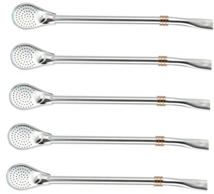 Cuchara de Paja de Acero Inoxidable 5piezas Plata Boca Plana