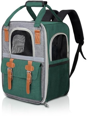 YooxArmor Mochila Transportadora para Gatos Perro,Bolsa Plegabl Transportin Mochila para Mascotas hasta 7 kg con Ventana de Malla,Verde