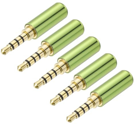 sourcing map 5Pcs 3.5mm Replacement Repair Plug Jack, 4 Pole Metal Stereo Male Plug 3.5mm Solder DIY Audio Cable Connector for Headphone Earphone Microphone Cable Repair, Green