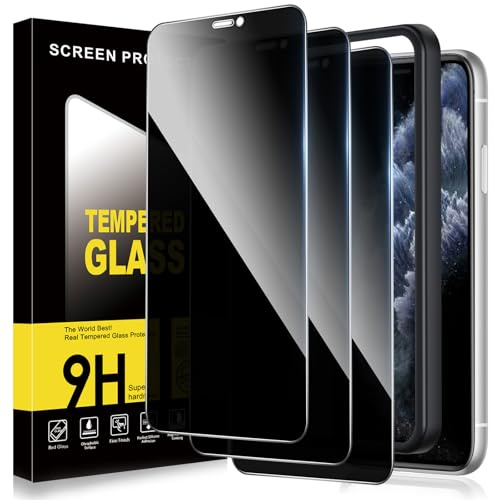 ZhuoFan Sichtschutz für iPhone 11 Pro/X/XS Panzer Schutz Glas,Privacy Schutzfolie Displayschutz,Anti-Spy 10H Härte Folie Schutzglas Blickschutz mit Rahmen Positionierhilfe,Bläschenfrei,3 Stück