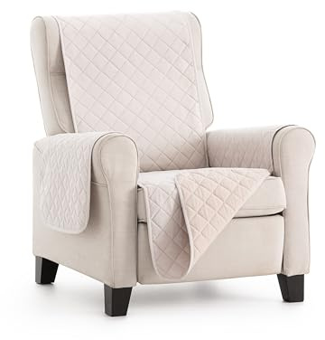 fundabel® Funda Cubre Sillón Due Acolchada, 1 Plaza (55 cm), Marfil | Reversible | Protector Sillón Relax y Orejero | Tacto Suave y Resistente | Ideal Mascotas | Fabricada en España