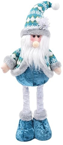 JIAHG Christmas Santa Snowman Reindeer Figure with Telescopic Legs, Blue Nordic Santa Claus Standing Ornaments Plush Figurines Xmas Décor for Mantel Table Shelf Window Office Decorations