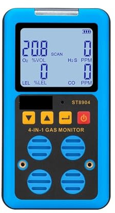 Detector de Gas, Detector de Gas Digital 4 en 1, oxígeno, O2, sulfuro hidrógeno, H2S, monóxido Carbono, CO, Combustible, Monitor LEL, analizador multigas para el Trabajo, el hogar