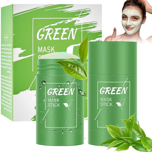 2 Pièces Green Mask Stick Masque Visage,Bâton de Masque Au Thé Vert,Green Stick Mask, Hydratant Efficace,Soins de la Peau Pour Hommes et Femmes,Portable et Facile à Utiliser