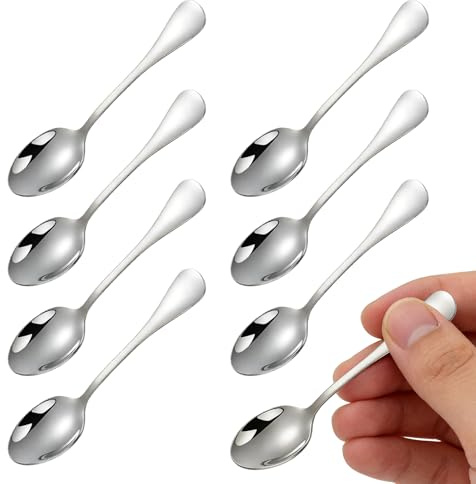 Stainless Steel Mini Espresso Spoons – 8pcs 3.54in Tiny Espresso Spoons, Tea Spoons & Condiment Spoons – Little Teaspoons for Sugar, Honey, Spice, Appetizer Jars – Coffee, Dessert & Kitchen Use
