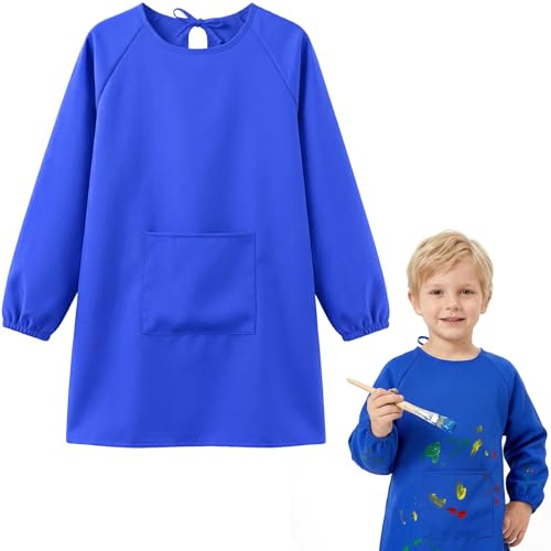 Smlper Malkittel Schule 1. Klasse,Malschürze Kinder Schule ab 6 Jahre,Malkittel Kinder 7-12 Jahre Mädchen Junge,Tuschkittel Wasserdicht Bastelschürze mit Taschen,für Kunst Malerei Basteln Malen Kochen