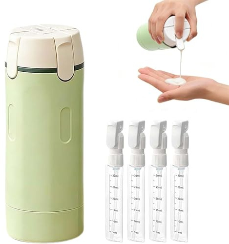 JIABAOZ 4 in 1 Travel Dispenser Bottle, Dispenser Viaggio Shampoo Lozione Gel Set, 30ml Flaconi Ricaricabili Antiperdita per Shampoo, Balsamo, Lozione e Gel Doccia (Green)