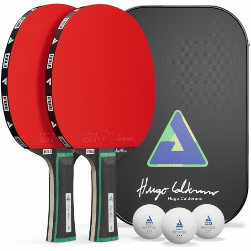 JOOLA Hugo Calderano Edge bordtennis set – 2 bordtennisracket + 3 bordtennisbollar + bordtennisfodral – 6 delar