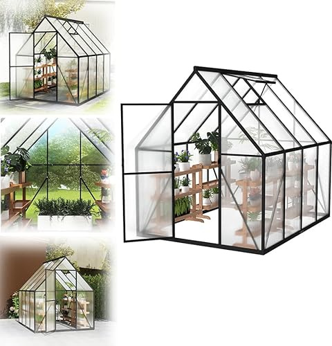 VA-Cerulean Gewächshaus mit Fundament 225x170x195 cm Tomatenhaus Treibhaus Gartengewächshaus Aluminium mit Schiebetür und Dachfenster - Stabil, Winterfest, UV-beständig
