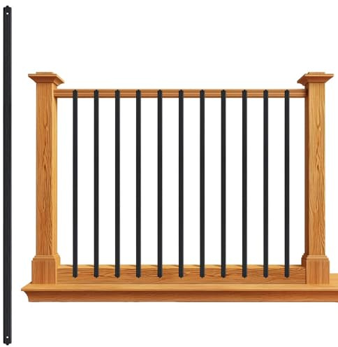 Garde-corps de patio en aluminium, design rond creux, finition noire mate – Garde-corps en métal durable pour intérieur et extérieur pour terrasses en bois et composite (75 x 2,5 x 0,25 cm)