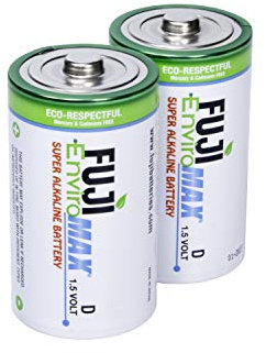 Fuji Enviromax 1.5V LR20 Super Alkaline Type D Batteries - No Harmful PVC & Heavy Metals Used, Long Lasting, Powerful, Size D Batteries (Pack of 2)