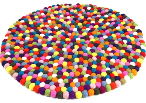 Filzkugel-Teppich aus Wolle, bunt, handgefertigt, 60 cm, weich | 100 % Wolle, robust, gemütliches Ambiente, vielseitig kombinierbar, einzigartiges Accessoire