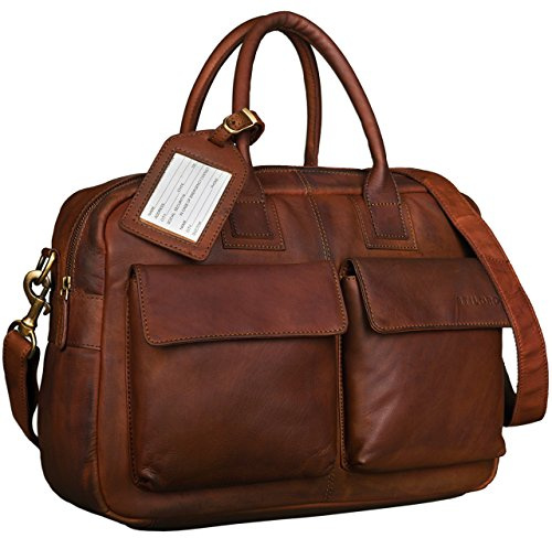 STILORD Carlo Große Umhängetasche Leder Lehrertasche Aktentasche Schultertasche Reise Beruf Freizeit 15,6 Zoll Laptop College Bag Arbeit Büro Farbe:Cognac - braun