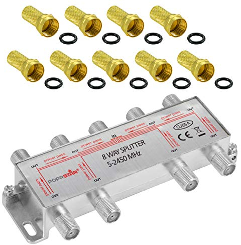 Poppstar Sat-Verteiler Splitter Umschalter 8-Fach inkl. F-Stecker (analog/digital/BK/unicable/HD/4K tauglich) für TV, Satellit, Fernseher, Radio, LNB
