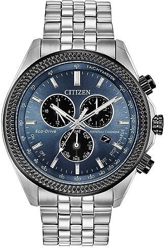 Citizen Eco-Drive - Orologio cronografo da uomo, in acciaio inox, con calendario perpetuo, Quadrante blu, 5 1/2 inches, Sportivo