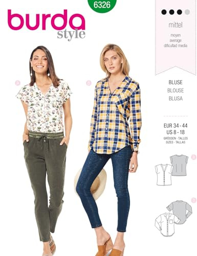 Patron Burda 6326 - Chemisier pour femmes de 36 à 46, Blanc, 34-44