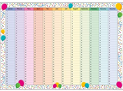 Immerwährender Kalender Geburtstagskalender Dauerkalender DIN A3 gefaltet für wichtige Tage wiederkehrende Termine Wandplaner Jahresunabhängig Hochzeitstage Happy Birthday Kalender Planer Konfetti