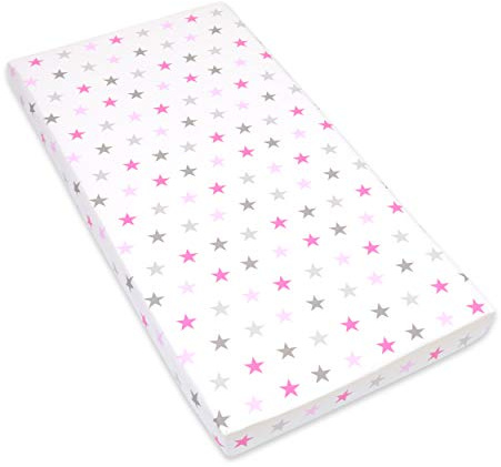 Amilian Spannbettlaken Spannbetttuch für Babybett Kinderbett 60x120 cm, 70x140 cm, 100% Baumwolle, fürs Baby, Baby Bettwäsche Größe: 140x70 cm, Muster: Sternchen Groß Rosa