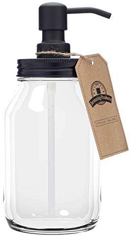 Jarmazing Products Quart-Size Mason Jar Soap Dispenser - Black - with 32 Ounce Clear Mason Jar