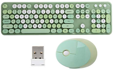 Wireless Keyboard and Mouse Combo, 2.4G Farbige Retro Round Keycaps Keyboard, 104 Tasten / 1600 DPI Retro Keyboard Mouse Set - USB-Empfänger für XP/für 7 / für 8 /